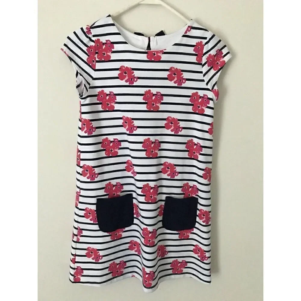 Gymboree White & Navy Stripe Floral Bow-Back Dress Size 10